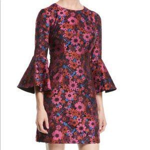 COPY - Trina Turk Rich Dark Floral Bell Sleeve Splendid Mini Dress sz 14  NWT